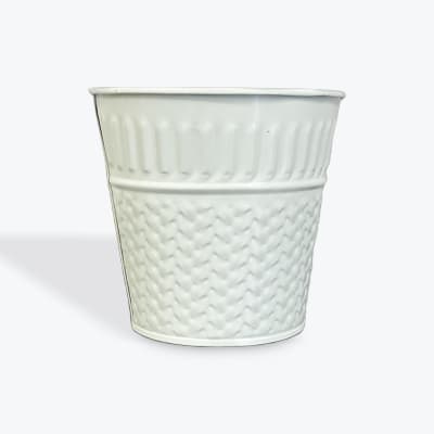White textured metal planter pot