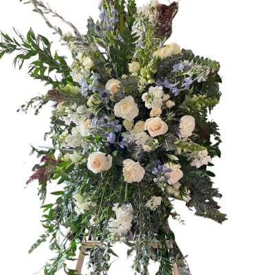 White and Blue Funeral Spray