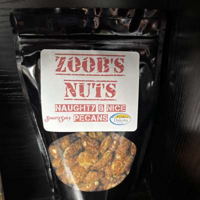 Bag of sweet and spicy pecans with a clear window