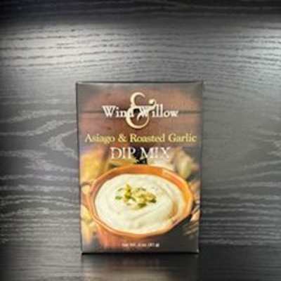 Box of Wind & Willow Asiago & Roasted Garlic dip mix