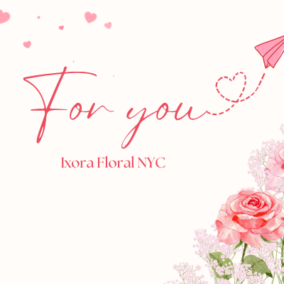 Pink floral thank-you card with roses and hearts