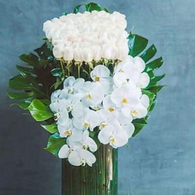 White Orchids and roses