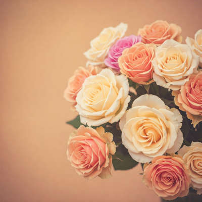 Bouquet of peach, cream, and pink roses