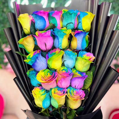 Wrapped Rainbow Rose Bouquet