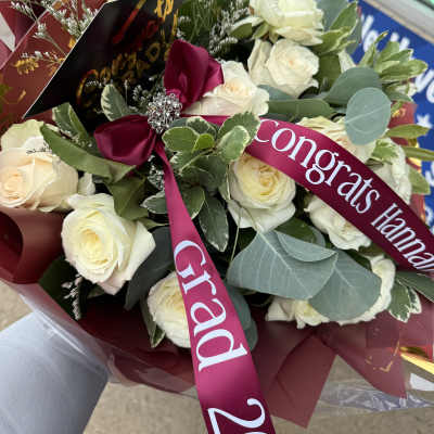 Maroon & White Graduation Bouquet