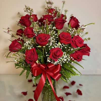 Two Dozen Long Stemmed Red Roses with Baby's Breath