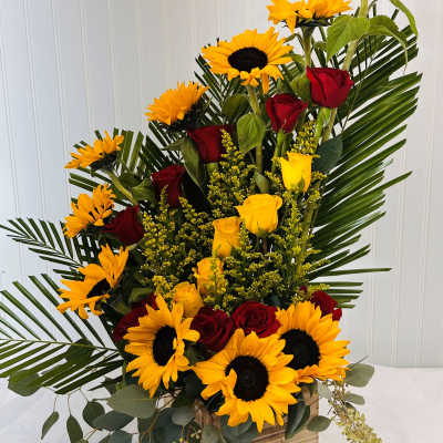 girasol y rosas