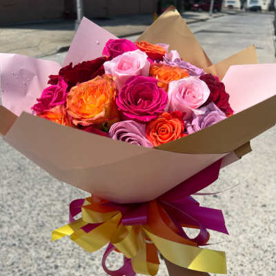 Two dozen of colorful Roses