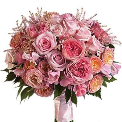 Pink rose bouquet with a satin ribbon wrap