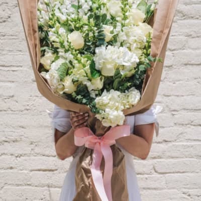 White wrapped Bouquet