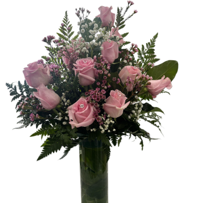 Pink rose arrangement in a vase