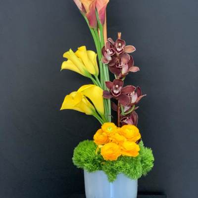 Calla Lillies, Ranunculus & Cymbidium Floral Arrangement