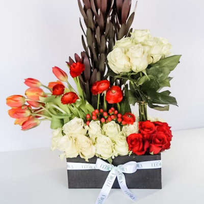 Orange Tulips in a Stylish Wood Box Arrangement
