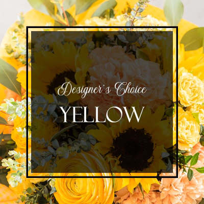 Yellow floral arrangement with sunflowers and roses