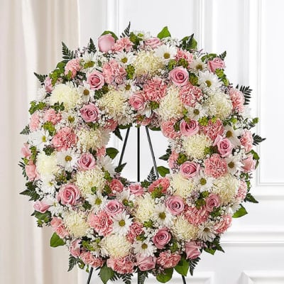 Serene Blessings Standing Wreath- Pink & White or Blue & White