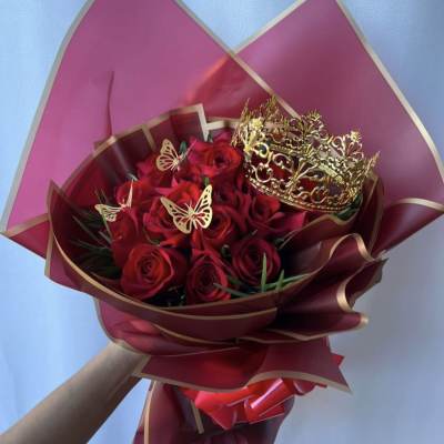 18 Red Roses in a Premium Wrapped Bouquet