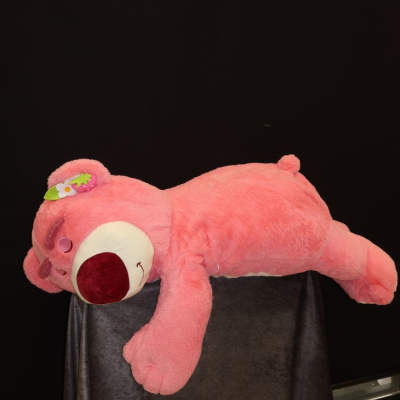 Huge Pink Strawberry Sleeping Bear Plush