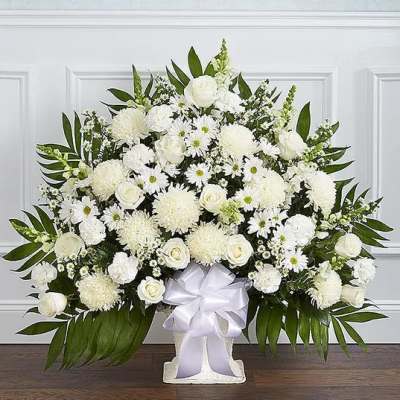 White Floor Basket Arrangement