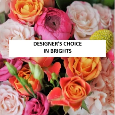 Bright mixed bouquet with orange, pink, and pale roses