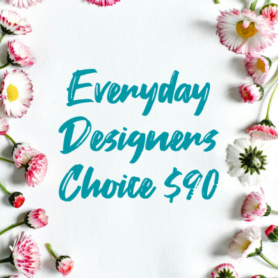 Pink and white daisies framing teal text on a white background