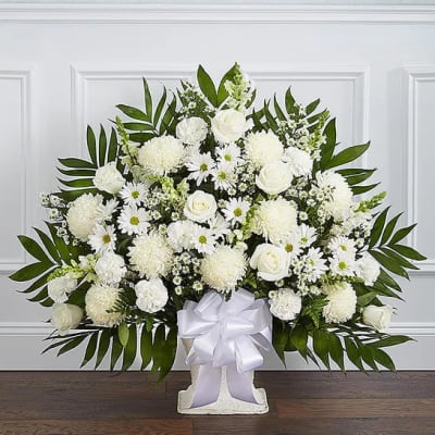 Heartfelt Tribute White or White & Blue Floor Basket