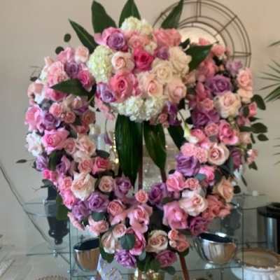 Graceful Pink & Purple Open Heart Funeral Tribute