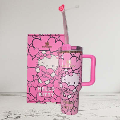 Pink Hello Kitty Stanley tumbler with matching box and straw