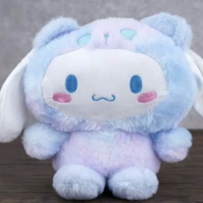 Pastel blue and lavender plush bunny with long white ears