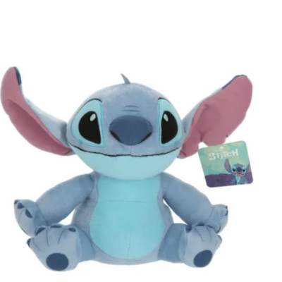 Blue Stitch plush toy with pink ears and a hanging tag