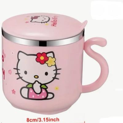 Pink Hello Kitty mug with a lid and handle