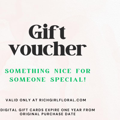 Digital gift voucher with bold text on a pale floral background