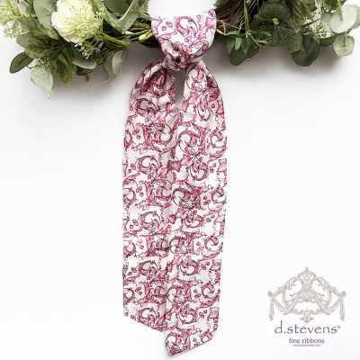 D Stevens taffeta acanthus scroll chinoiserie sash, hot pink white