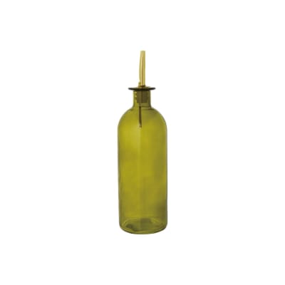 16 oz. Glass Oil Cruet with Metal Stopper, Olive Color & Gold Finish