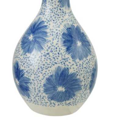 Stoneware Oil Cruet with Floral Pattern, Stainless Steel Spout