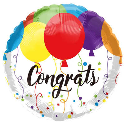 Round balloon with colorful balloons and the word Congrats
