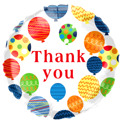 Round balloon with "Thank you" text and colorful balloon pattern