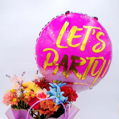 Let's Party Flower Gift Bag with Balloon/Teddy Bear