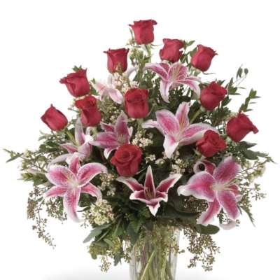 Roses and Stargazer Lily Bouquet