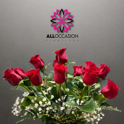Dozen Long Stemmed Red Roses with Baby's Breath by BloomNation™