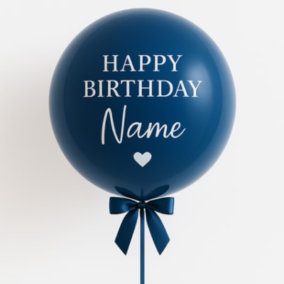 Blue birthday balloon with a ribbon and personalized text