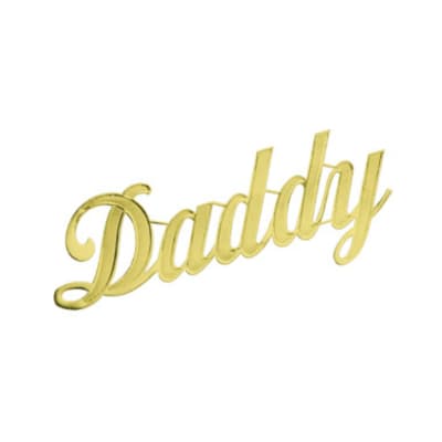 Gold script "Daddy" decoration on a white background