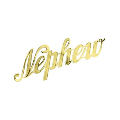 Gold script word decoration on a white background