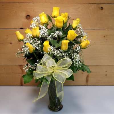 24 Yellow Roses Vased