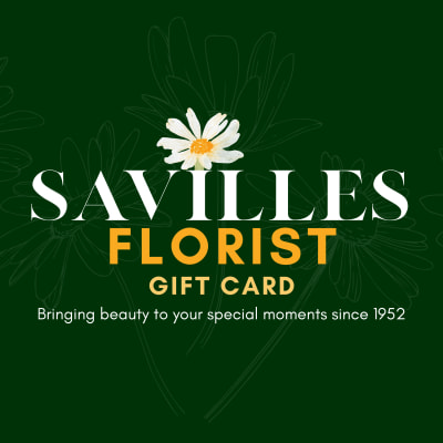 Savilles Florist gift card on a dark green floral background