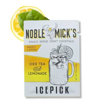 Box of iced tea and lemonade cocktail mix with a lemon slice garnish