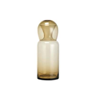 Amber glass bottle-shaped vase on a white background