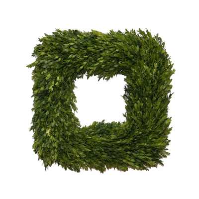Square green foliage wreath with a hollow center