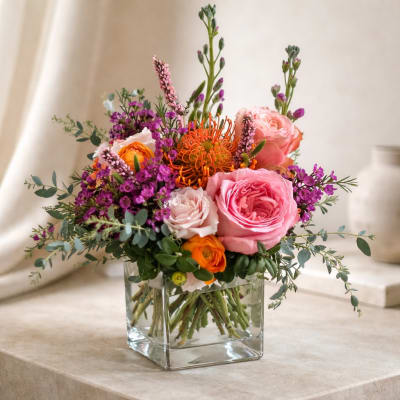 pink and orange, vibrant happy arrangement