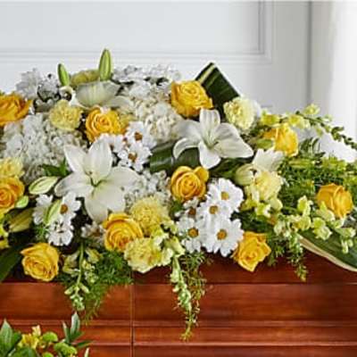 Golden Harmony Casket Spray.