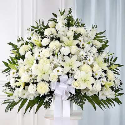 Heartfelt Sympathies White Funeral Standing Basket